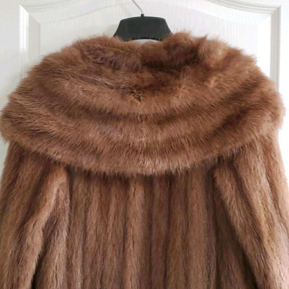 Vintage 1960s Long Hair Beaver Fur Coat Brown Full Length L Estate - Picture 9 of 15